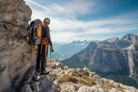 站在山顶岩石上面的男人高清图片