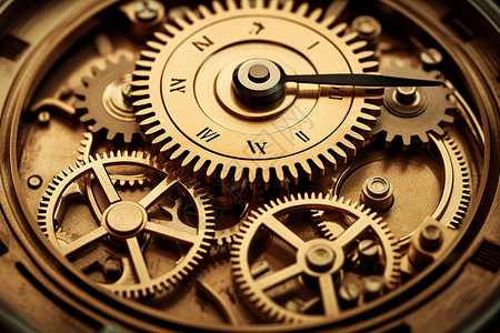 复古机械边框古董时钟机芯的特写背景