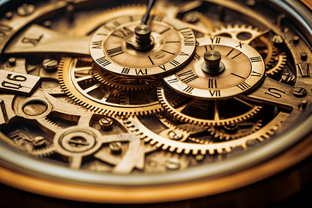 钟表机芯古董钟表上的齿轮背景