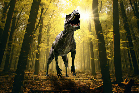 森林中的远古恐龙背景图片