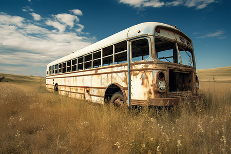废弃的公交车背景图片