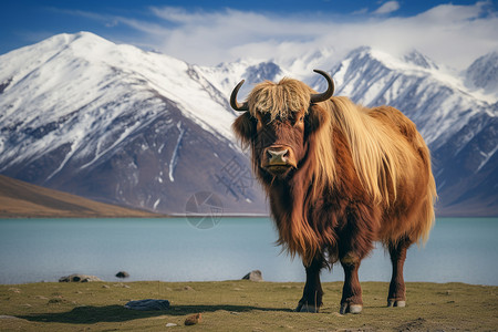 湖畔牦牛背景图片