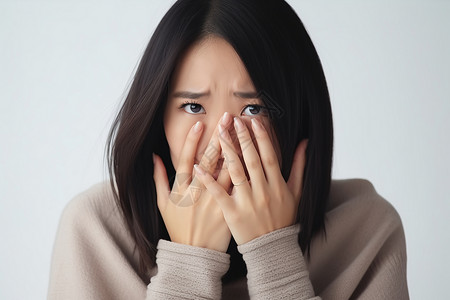 害怕的女孩双手捂住嘴的女孩背景