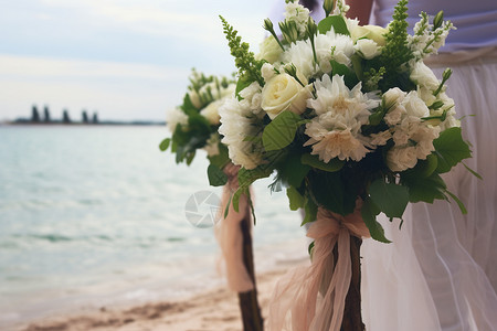 幸福的沙滩婚礼背景图片