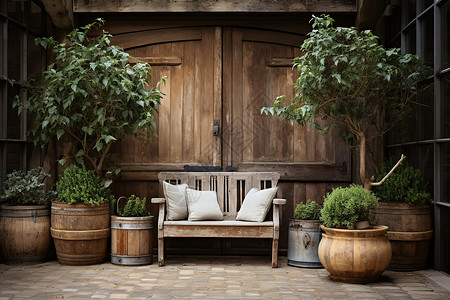 庭院长凳木制长椅背景