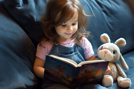 读书的兔子女孩在上看书背景