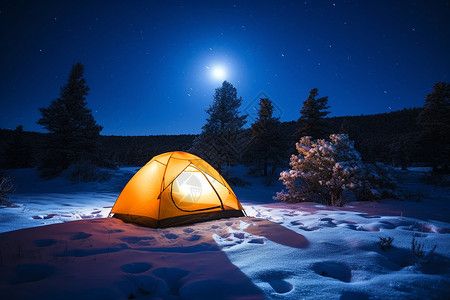 雪夜露营背景图片