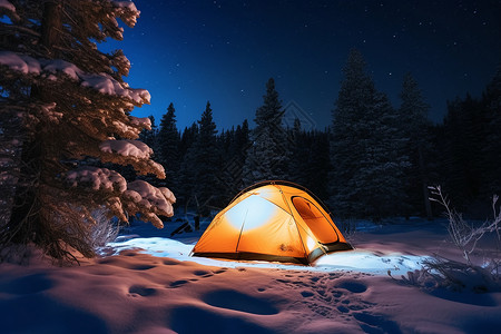冬日荒野冬日中的露营奇遇背景