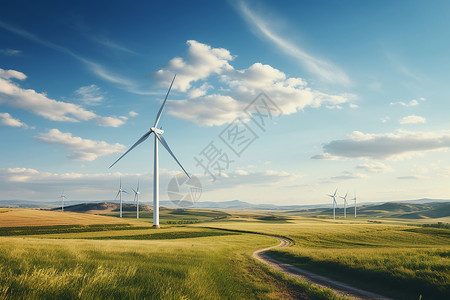 乡村田野上的风力发电机背景图片
