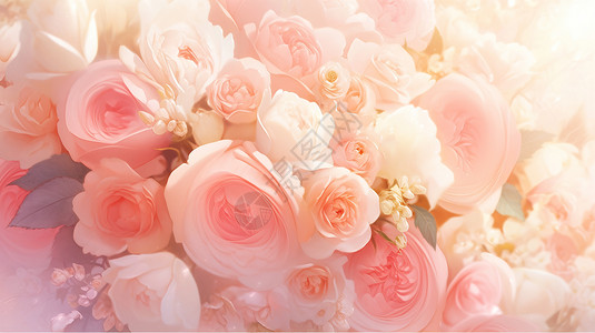 玫瑰花粉红背景粉色的美丽玫瑰花插画