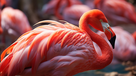 美丽的粉红火烈鸟背景图片