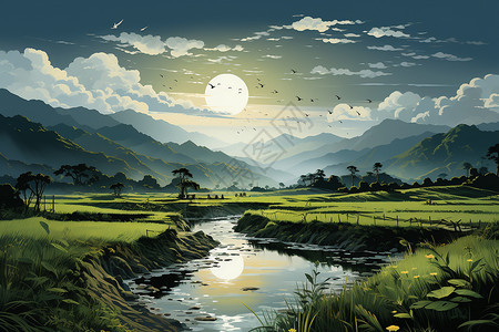 神奇稻田风景背景图片