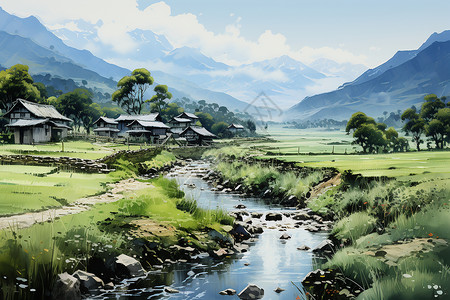 山水乡村风景背景图片