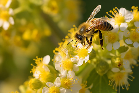 花朵上采蜜的小蜜蜂背景图片