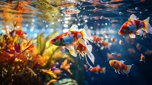 水底植物水里的金鱼鱼群背景