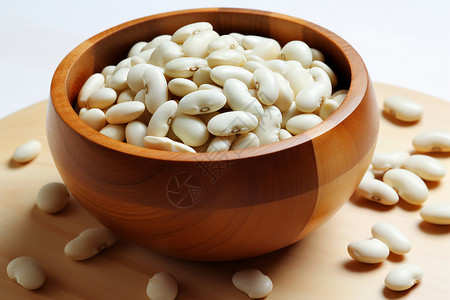 木碗里的白色豆子背景图片