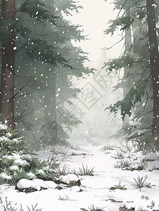 冬季的美丽松树林背景图片