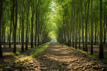 绿荫道路树林的泥土道路背景