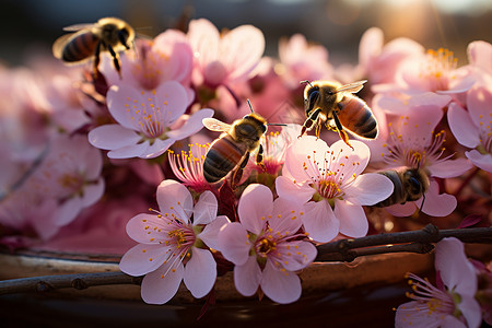 采蜜的可爱蜜蜂背景图片