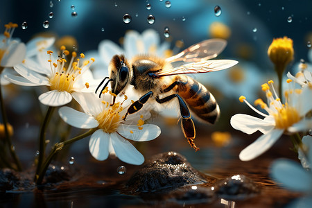 白色花朵上的蜜蜂背景图片