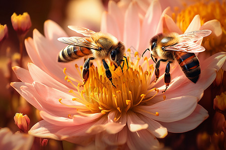 收集花蜜的蜜蜂背景图片