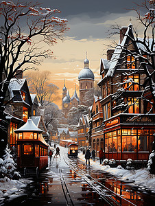 城市雪景背景图片
