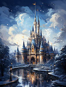 雪中奇幻城堡背景图片