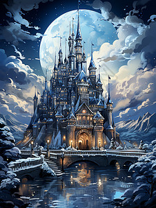 冬日童话城堡背景图片