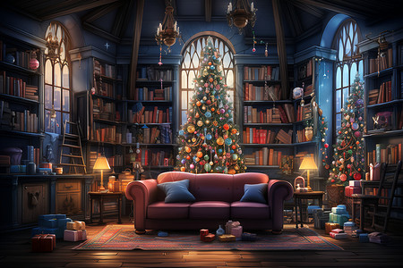 客厅高大的圣诞树背景图片
