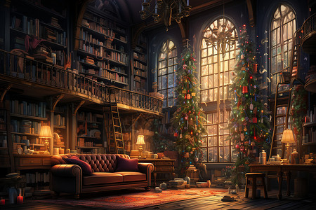客厅里的圣诞树背景图片