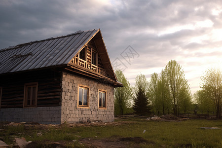郊外的小屋背景图片