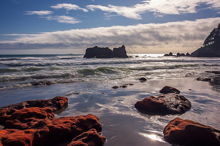 湛蓝的大海岩石美景背景图片