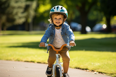 公园里骑着自行车的男孩背景图片
