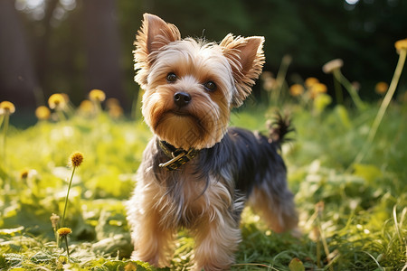 阳光下可爱的约克夏犬背景图片