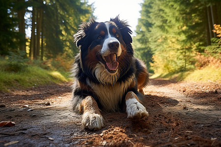 森林中的山地犬背景图片