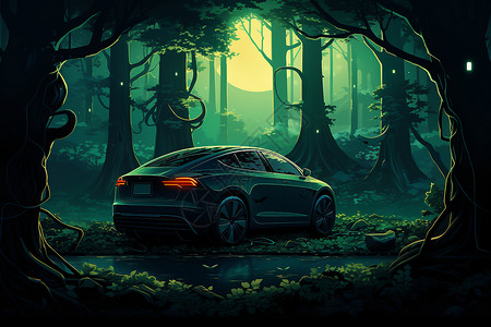 汽车停在森林中背景图片