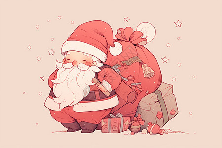 背着礼物的圣诞老人圣诞老人背着礼物袋插画