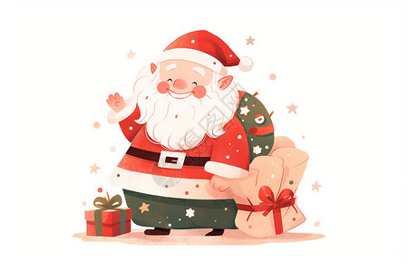 欢乐圣诞老人圣诞老人背着礼物袋插画