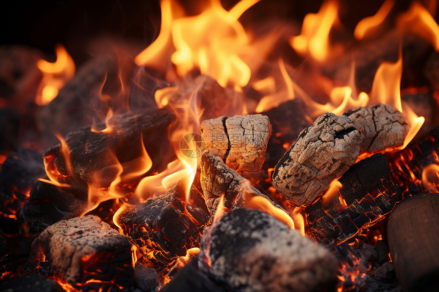 燃烧旺盛的木炭图片