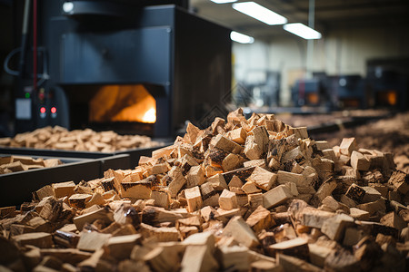木材堆放在壁炉前背景图片