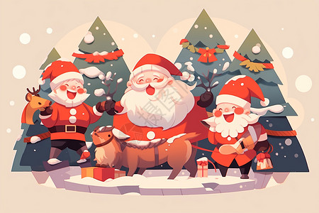 欢乐的圣诞老人团队背景图片