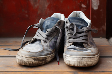 一双破旧的运动鞋高清图片