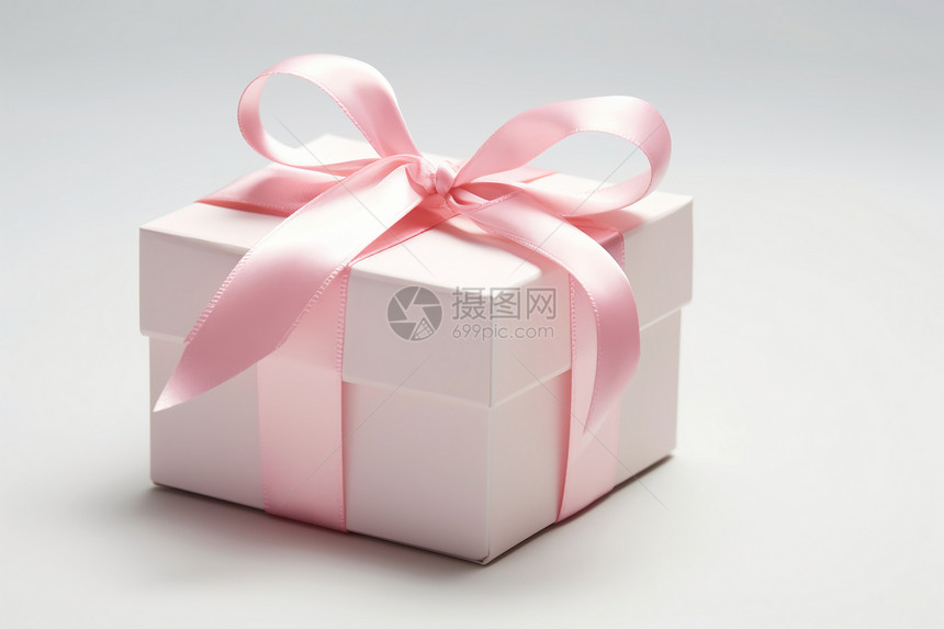 精美礼盒中的粉色丝带盒子图片