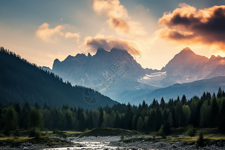 山水风光水运山谷背景图片