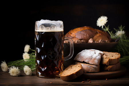 啤酒与面包黑啤焦糖状高清图片