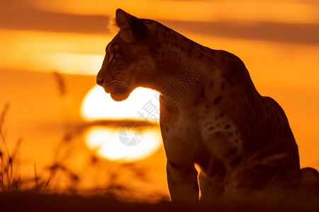 夕阳下的草地豹高清图片