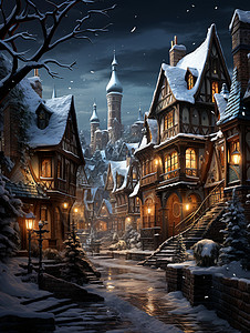 冬夜幻想雪夜背景图片
