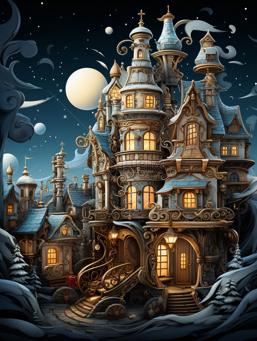 冬夜中的城堡图片