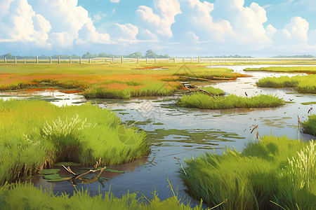 生态美景沼泽生态的美景插画