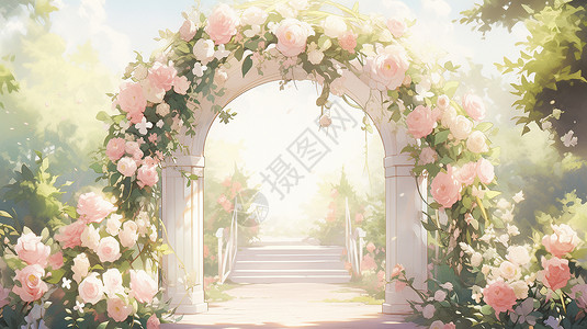 梦幻的花朵拱门背景图片